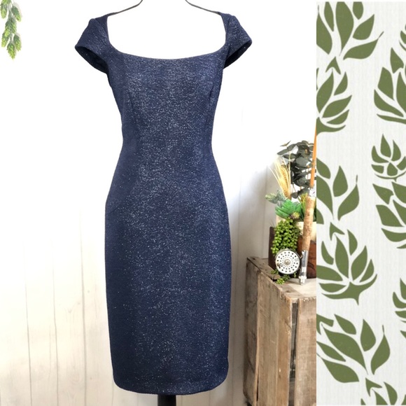 David Meister Dresses & Skirts - David Meister Cap Sleeve Midi Metallic Navy Dress